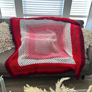 Hand made Cozy Red, White & Pink Crochet Blanket 52x52